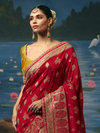 Crimson Red Banarasi Dola Silk Saree, pallu and blouse