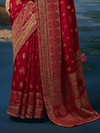 Crimson Red Banarasi Dola Silk Saree, border and drape