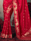 Crimson Red Banarasi Satin Silk Saree
