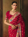 Crimson Red Bandhani Banarasi Georgette Saree, pallu and blouse