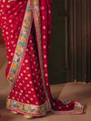 Crimson Red Bandhani Banarasi Georgette Saree, border and drape