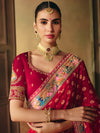 Crimson Red Bandhani Banarasi Georgette Saree, pallu and blouse