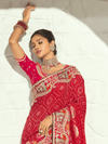 Crimson Red Bandhani Banarasi Georgette Saree With Contrast Blouse