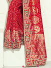 Crimson Red Bandhani Banarasi Georgette Saree With Contrast Blouse