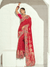 Crimson Red Bandhani Banarasi Georgette Saree With Contrast Blouse