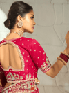 Crimson Red Bandhani Banarasi Georgette Saree With Contrast Blouse