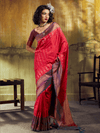 Crimson Red Kanjivaram Silk Saree With Contrast Blouse