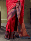 Crimson Red Kanjivaram Silk Saree With Contrast Blouse