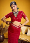 Crimson Red Linen Silk Saree