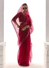 Crimson Red Organza Tissue Silk Saree