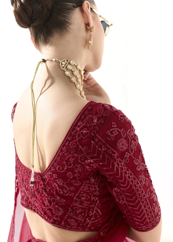 Crimson Red Organza Tissue Silk Saree