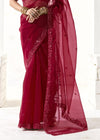 Crimson Red Organza Tissue Silk Saree