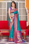 Cyan Blue Woven Soft Peshwai Paithani Silk Saree