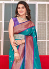 Cyan Blue Woven Soft Peshwai Paithani Silk Saree