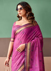Orchid Purple Woven Designer Cotton Saree