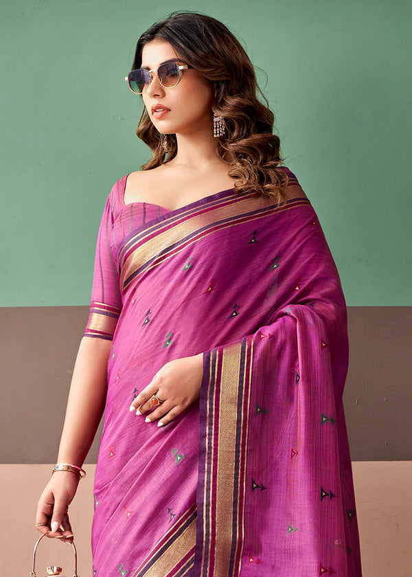 Orchid Purple Woven Designer Cotton Saree