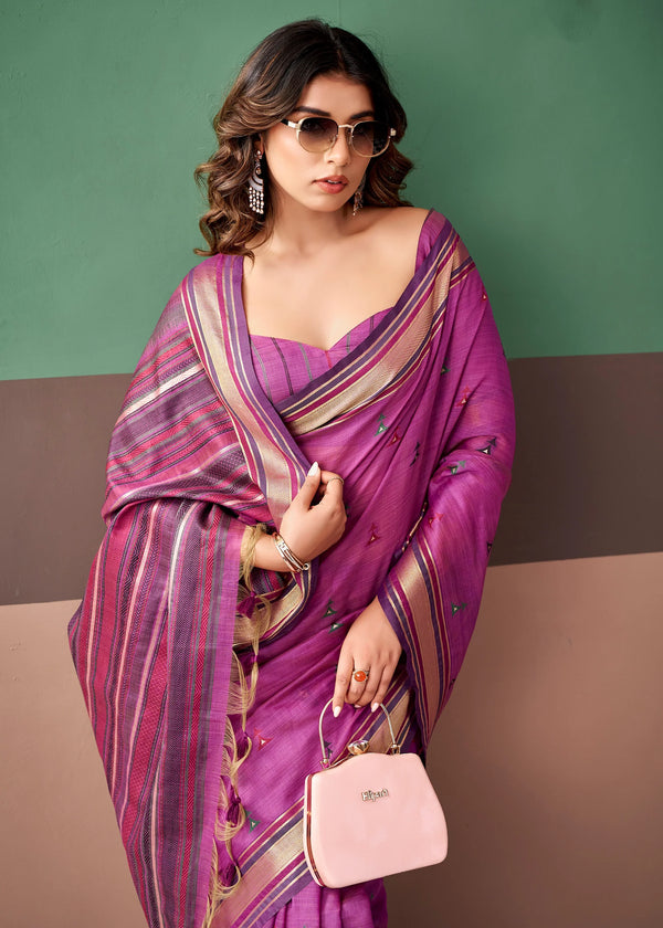 Orchid Purple Woven Designer Cotton Saree