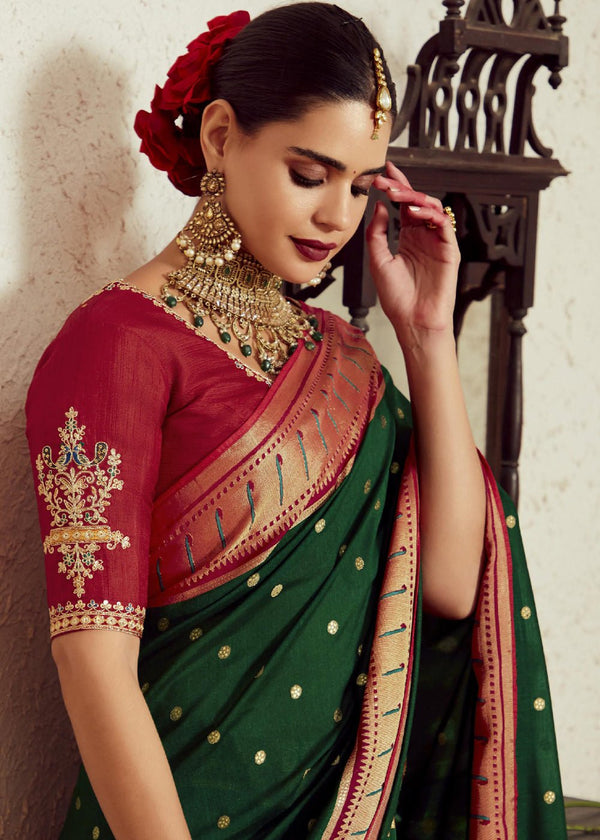 Dark Green Brasso Designer Soft Silk Saree