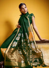 Dark Green Linen Silk Saree