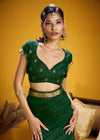 Dark Green Linen Silk Saree