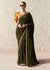 Dark Olive Green Designer Organza Saree with Yellow Contrast Blouse