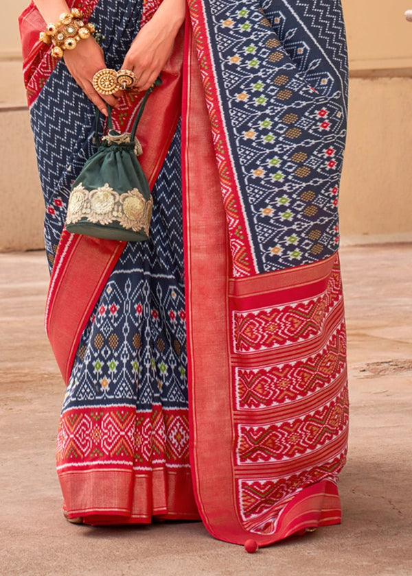 Deep Blue And Cadmium Purple Woven Printed Patola Silk Saree