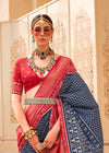 Deep Blue And Cadmium Purple Woven Printed Patola Silk Saree