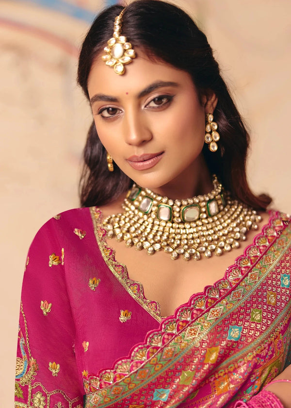 Deep Carmine Rani Pink Pichwai Designer Dola Silk Saree