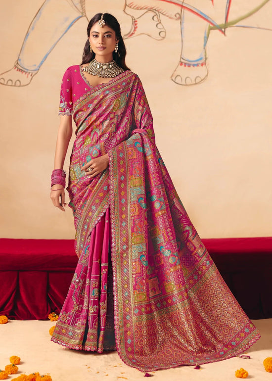Deep Carmine Rani Pink Pichwai Designer Dola Silk Saree