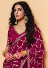 Deep Magenta Satin Silk Designer Saree