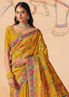 Deep Marigold Mustard Pichwai Designer Dola Silk Saree