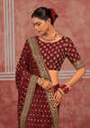 Deep Maroon Embroidered Designer Satin Silk Saree