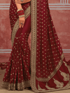 Deep Maroon Embroidered Designer Satin Silk Saree