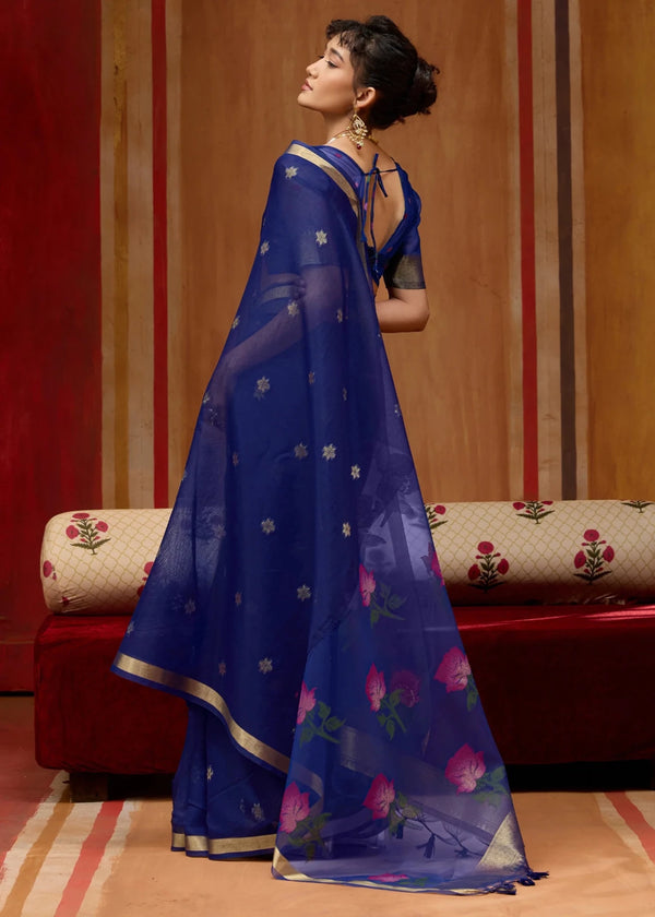 Deep Navy Blue Cotton Silk Saree