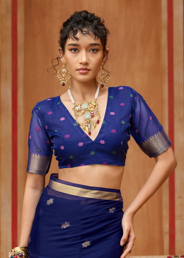 Deep Navy Blue Cotton Silk Saree