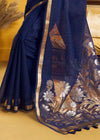 Deep Navy Blue Linen Silk Saree