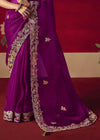 Deep Purple Designer Silk Saree with Contrast Blouse