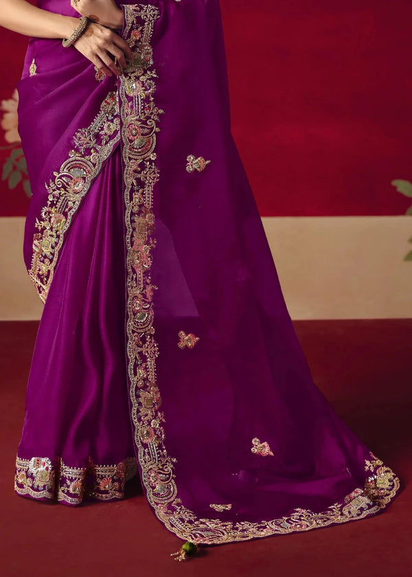 Deep Purple Designer Silk Saree with Contrast Blouse