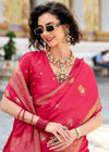 Deep Rose Pink Banarasi Satin Silk Saree