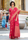 Deep Rose Pink Banarasi Satin Silk Saree
