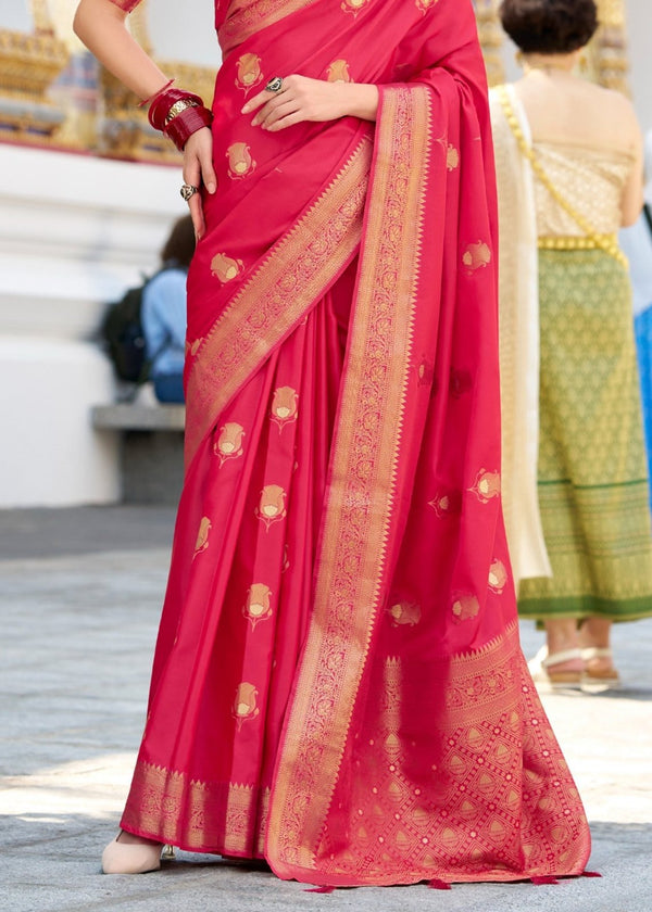 Deep Rose Pink Banarasi Satin Silk Saree