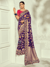 Deep Violet Banarasi Georgette Saree With Contrast Blouse