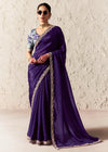 Deep Violet Organza Saree with Grey Contrast Blouse