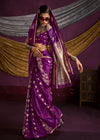 Deep Violet Purple Satin Silk Saree