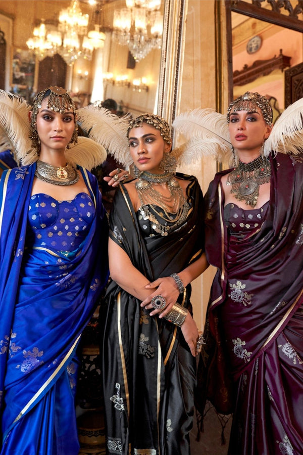 Deep Wine Banarasi Satin Silk Saree