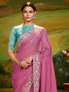 Designer Saree in Rani Pink Georgette with Embroidery