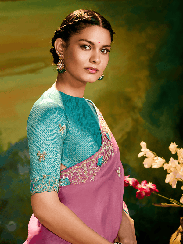 Designer Saree in Rani Pink Georgette with Embroidery