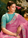 Designer Saree in Rani Pink Georgette with Embroidery