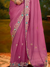 Designer Saree in Rani Pink Georgette with Embroidery
