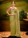 Designer Tissue Silk Saree in Olive Green With Embroidery